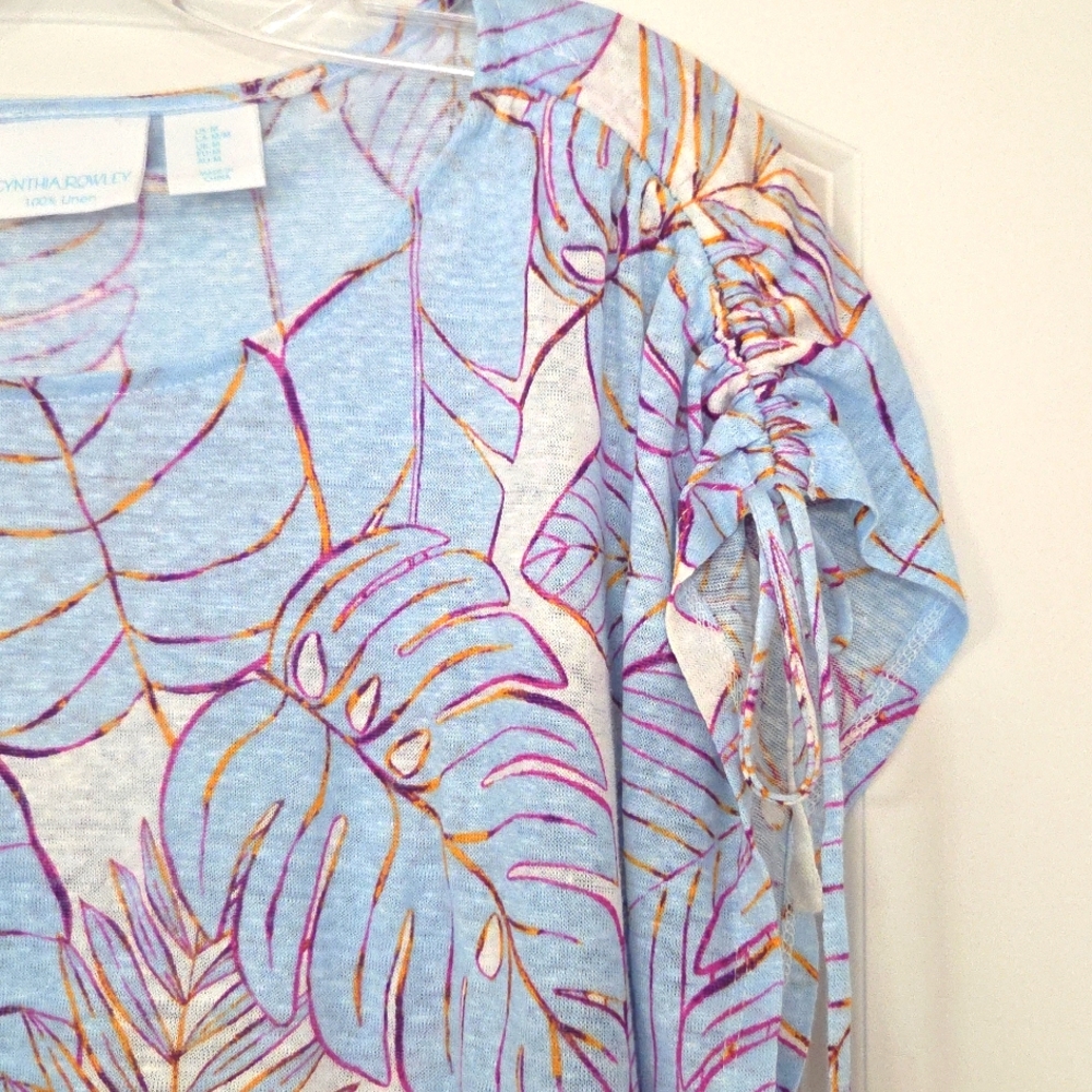 Cynthia Rowley Light Blue and Purple Leaf Blouse - Picture 2 of 9